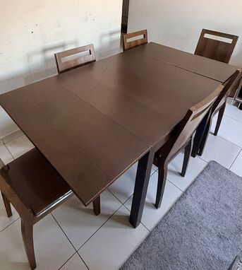 Dammam, Furniture, SAR 500,  Expandable Wooden Dining Table With 6-chairs For Sale