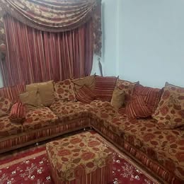 Dammam, Furniture, SAR 899,  L Shaped 7 Seater Sofa Set With Ottoman Center And Matching 2 Layered Curtain