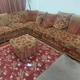 Dammam, Furniture, SAR 899,  L Shaped 7 Seater Sofa Set With Ottoman Center And Matching 2 Layered Curtain