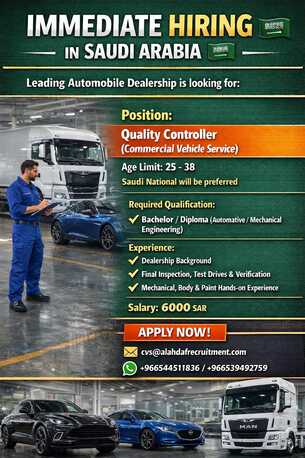 Riyadh, Jobs, Quality Controller - Commercial Vehicle Service