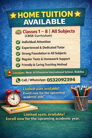 Al Khuzama, Lessons Offered, Complete CBSE Tuition-Primary & Middle School
