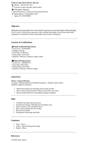 Riyadh, Job Seekers, Need Driving Job