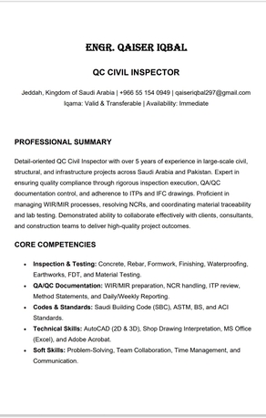 Riyadh, Job Seekers, QC Inspector