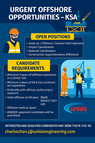 Riyadh, Jobs, Urgent Offshore Opportunities (Offshore Vessel) &ndash; Kingdom Of Saudi Arabia (KSA)