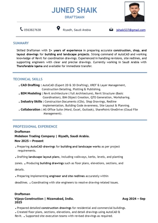 Riyadh, Job Seekers, Draftsman Available &ndash; Transferable Iqama