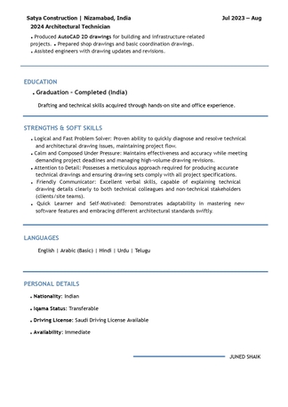 Riyadh, Job Seekers, Draftsman Available &ndash; Transferable Iqama