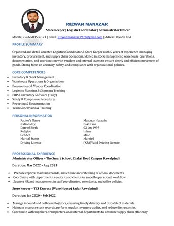 Riyadh, Job Seekers, Wherehouse Incharge,Store Keeper