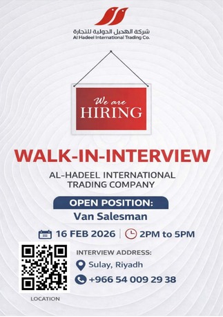 Riyadh, Jobs, Walk In Interview In Riyad For Van Salesman