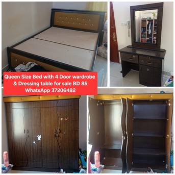 Manama, Furniture, BHD 85,  ✅️Queen Size Bed With Dressing Table & Wardrobe For Sale In Good Condition With Delivery
