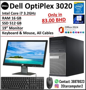 Manama, Tablet Computers, BHD 83,  Dell Core I7 3.2GHz PC Set 19" Monitor 16GB Ram 512GB SSD Win 11 Pro & Office 2024 Ready
