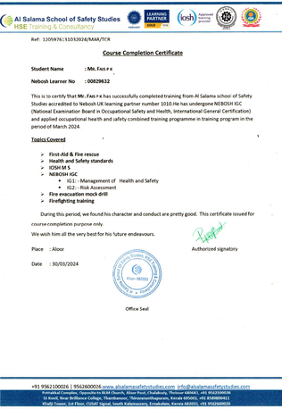 Jubail, Job Seekers, Aramco Approved Wpr/Nebosh Certified