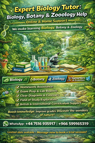 Riyadh, Lessons Offered, Biology, Botany & Zoology Tutor &ndash; Homework & Exam Support