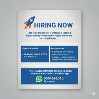 Makkah, Jobs, 6G Welder, SMAW, GTWA, FCAW/GMAW