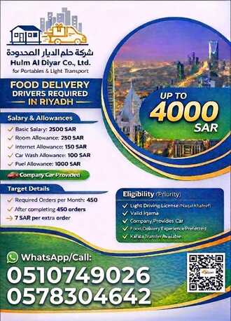 Riyadh, Jobs, Immediate Hiring &ndash; Food Delivery Drivers