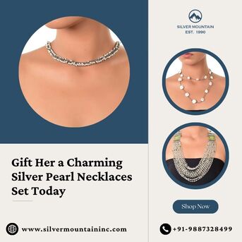 Jaipur, Jewelry, INR 15000,  Gift Her A Charming Silver Pearl Necklaces Set Today
