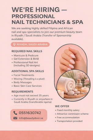 Riyadh, Jobs, Nail Technician & Spa