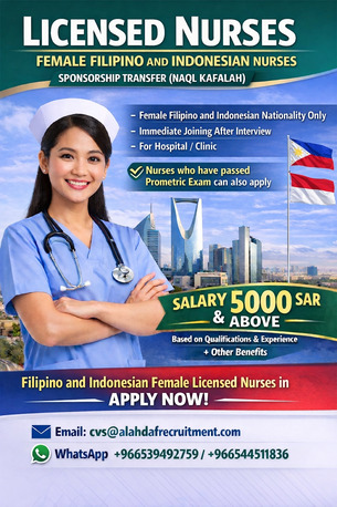 Riyadh, Jobs, Female Nurses Licensed