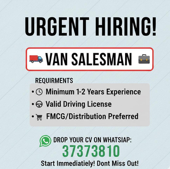 Hidd, Jobs, VAN SALES MAN