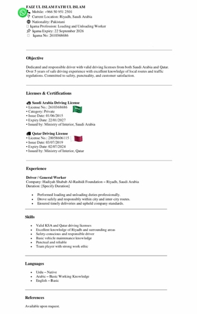 Riyadh, Job Seekers, Looking Driving Job