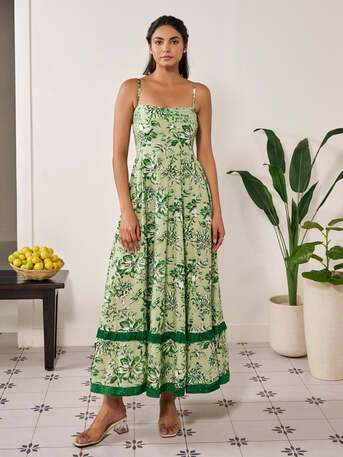 Jaipur, Clothing & Accessories, INR 2333,  Buy Special Occasion Green Ruffle Printed Long Dress For Women