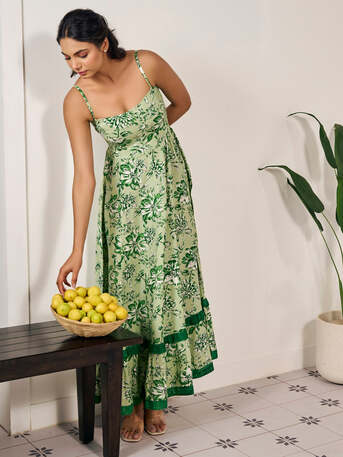 Jaipur, Clothing & Accessories, INR 2333,  Buy Special Occasion Green Ruffle Printed Long Dress For Women