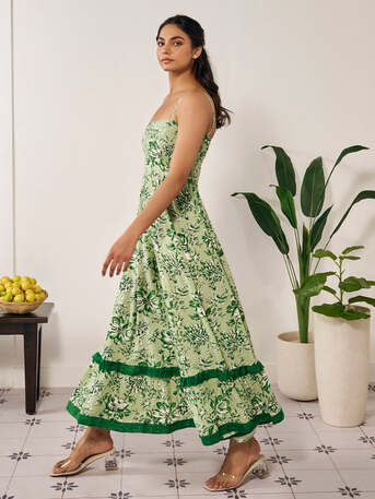 Jaipur, Clothing & Accessories, INR 2333,  Buy Special Occasion Green Ruffle Printed Long Dress For Women