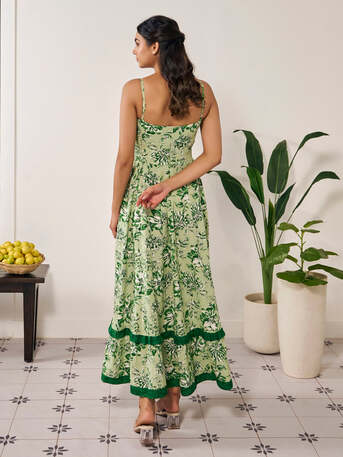 Jaipur, Clothing & Accessories, INR 2333,  Buy Special Occasion Green Ruffle Printed Long Dress For Women