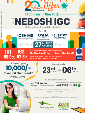 Chennai, Lessons Offered, NEBOSH IGC Training In Trichy | Green World Group