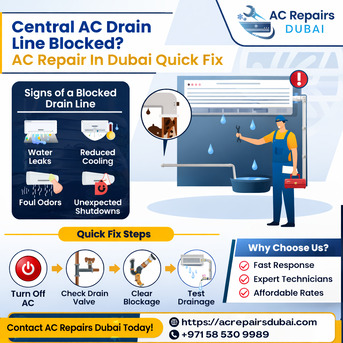 Dubai, Technical, Central AC Drain Line Blocked? AC Repair In Dubai Quick Fix