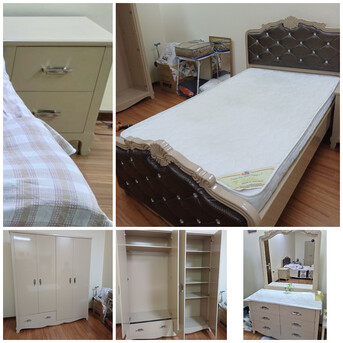 Manama, Furniture, BHD 105,  ✅️ 120?200 Bed With Mattress 4 Door Wardrobe Dresser 2 Side Table 4 Sale With Delivery