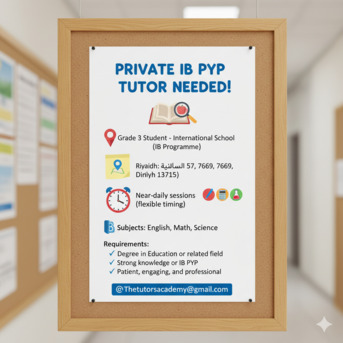 Riyadh, Jobs, Male - IB Tutor Required &ndash; Grade 3 &ndash; Riyadh- Arab Origin