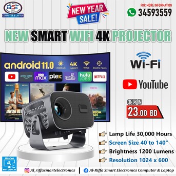 Manama, Computers, BHD 23,  New 4K Smart Android Projector Built In Youtube + PlayStore & Wireless Screen Sharing