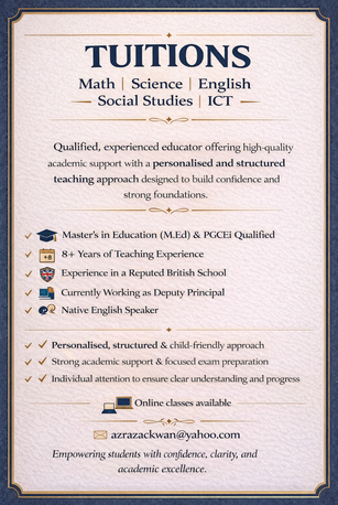 Manama, Education, Professional Tuition In Math, Science, English, Social Studies & ICT
