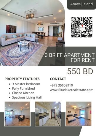 Amwaj Islands, Apartments/Houses, BHD 550/month,  Furnished,  3 BR,  170 Sq. Meter,  Sea View 3 BR FF Apartment In Amwaj Island