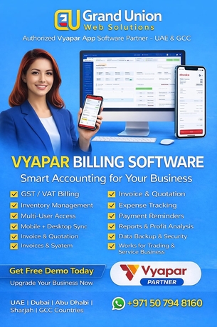 Dubai, Business Partners, Vyapar App Software Partner In The UAE And GCC - Grand Union Web Solutions