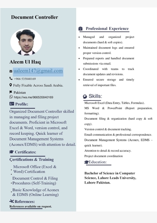 Riyadh, Job Seekers, Document Controller | MS Excel & Document Management | Available In KSA