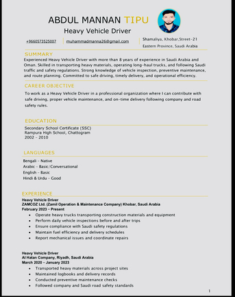 Khobar, Job Seekers, Heavy Vehicle Driver