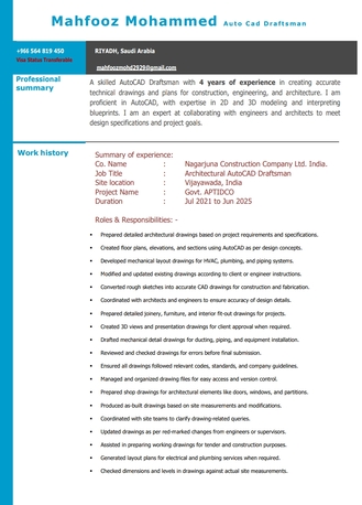 Riyadh, Job Seekers, Autocad Draftsman