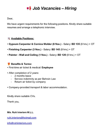 Manama, Jobs, Gypsum Carpenter