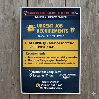 Jubail, Jobs, Aramco CBT Passed Welding QC