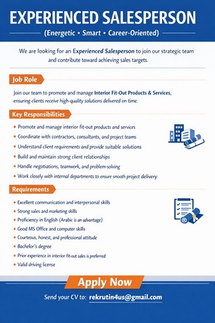 Tubli, Jobs, SALESPERSON