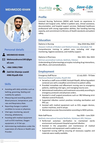 Riyadh, Job Seekers, Male Nursing Job