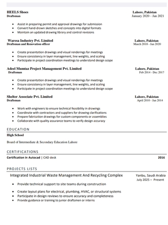 Yanbu, Job Seekers, AutoCAD Draftsman