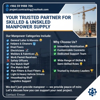 Dhahran, Manpower, Construction Manpower Available ✅ Skilled & Unskilled ✅Short-Term & Long-Term✅0599988706.