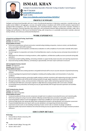 Al Shifa, Job Seekers, Lab Technician. Geotechnical Engineer,Qc