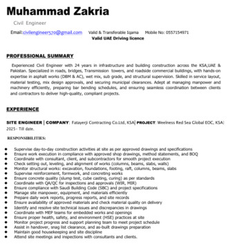 Al Wajh, Job Seekers, Sr Civil Site Engineer