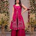 INR 5690,  Fuchsia Silk Anarkali Suit With Detailed Yoke Embroidery