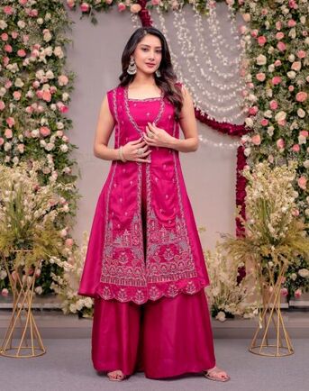 Ahmedabad, Clothing & Accessories, INR 5690,  Fuchsia Silk Anarkali Suit With Detailed Yoke Embroidery