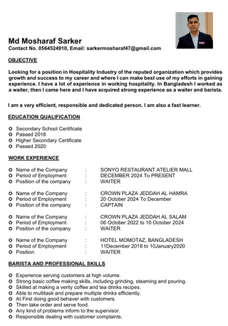 Jeddah, Job Seekers, Waiter