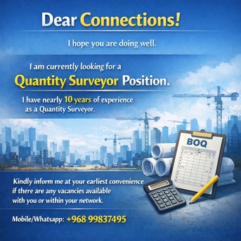 Muscat, Job Seekers, Looking Job Quantity Surveyor/Cost Controller